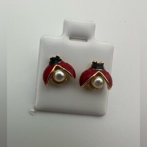 Elegant Red and Gold Ladybug Earrings